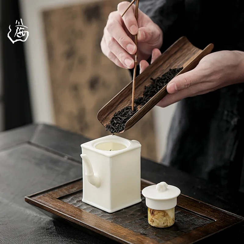 

Yangzhi Jade Porcelain Square Teapot Dehua White Porcelain Teapot Kung Fu Tea Set Household Tea Pot Ceramic Handmade Single Pot