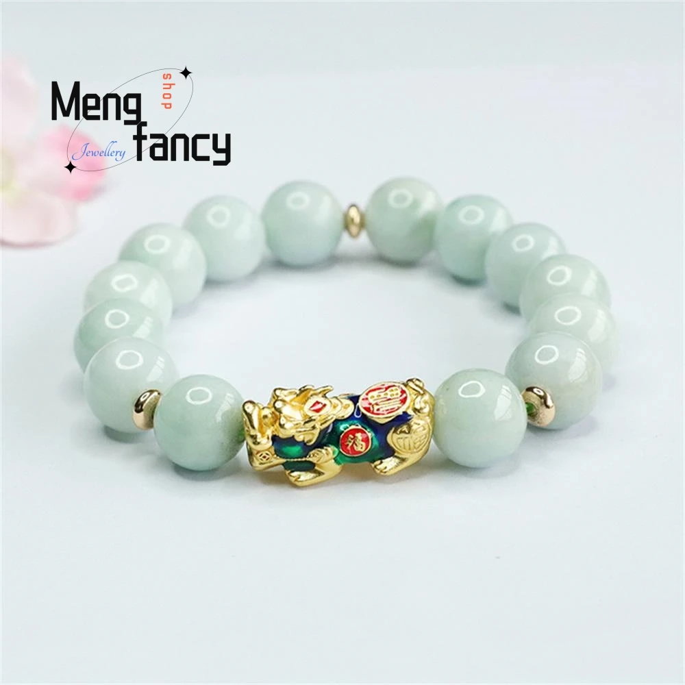 

Natural Myanmar A-goods Jadeite Exquisite Elegant Charm High-grade Bracelet Enamelled Pixiu Bracelet Luxury Quality Fine Jewelry