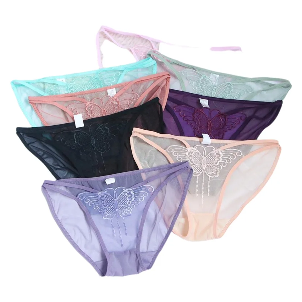 Solid Color Breathable Intimates Thin Belt Mesh For Girls Embroidery Briefs Women Panties Butterfly Korean Underwear