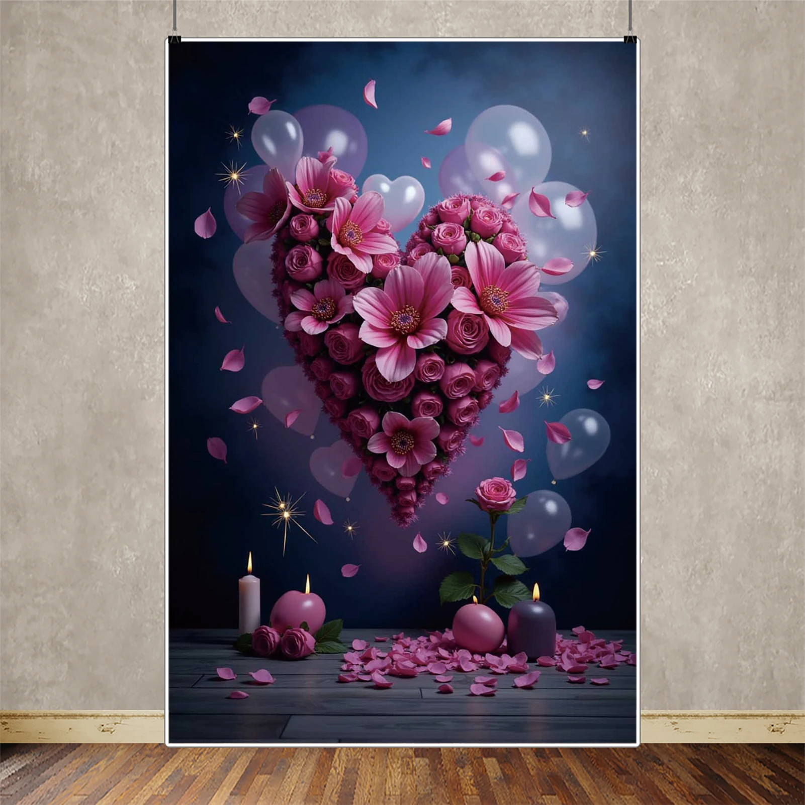 MOON.QG February 14 Photography Backdrop Love Balloon Valentine's Day Flowers Wall Background Women Birthday Studio Photocall