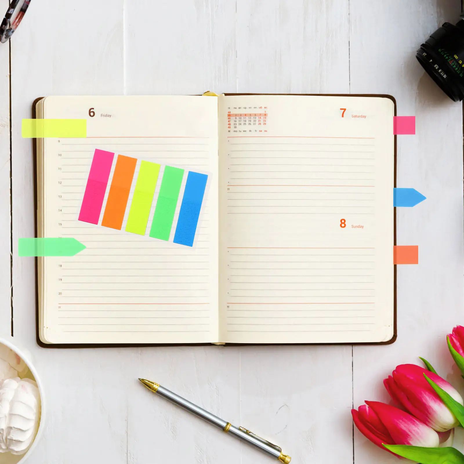 6Sets Page Marker Sticky Memo Pad Pet Material Bright Color Paper Note Sticker School Office Reading Marking Tab