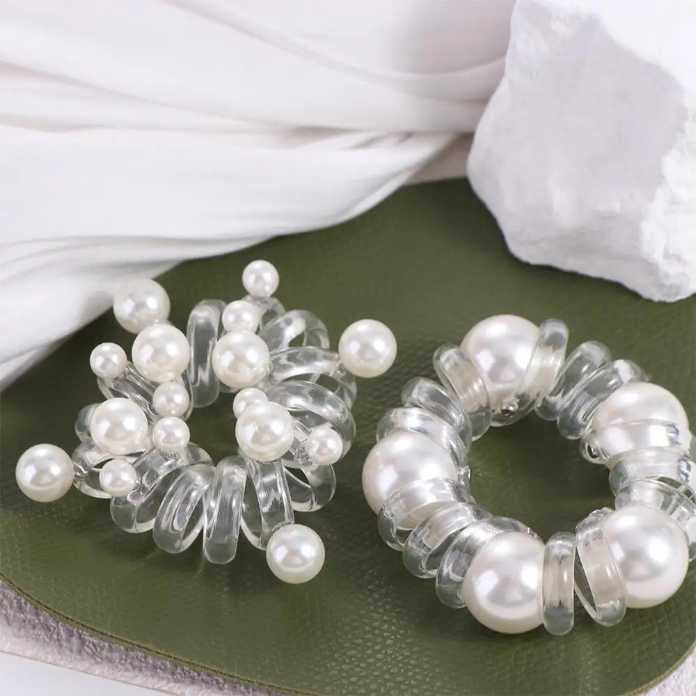 

Sweet TPU Telephone Line Hair Rope Elastic Scrunchies Transparent Hair Ring Hair Ties Korean Style Pearl Ponytail Holder Wedding