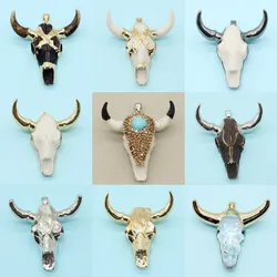 Vintage Resin Necklace Pendant Cow Skull Bull Bone Head Golden Silvery Healing Charms for Men DIY Necklace Handmade Accessories