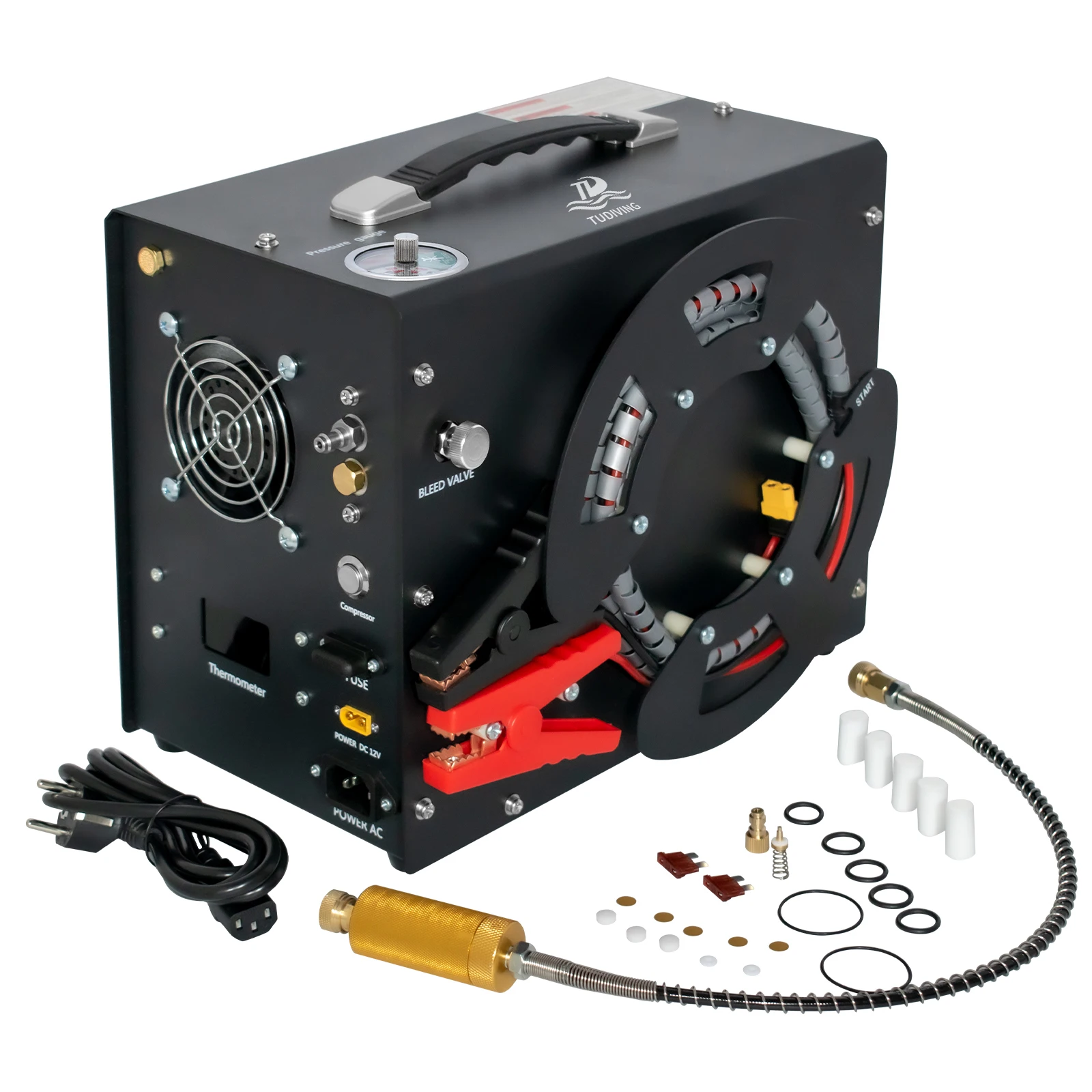 Image of TUDIVING-Compressore d'aria portatile 4500Psi Pcp, compressore ad alta pressione Paintball Compressore subacqueo Stazione di riempimento pompa HPA Arresto automatico cod004