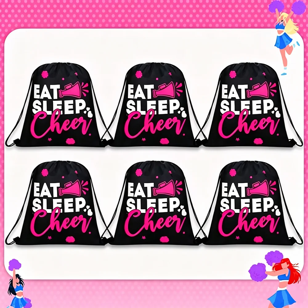 6Pcs Cheer Drawstring Backpack, Multipurpose Bag for School, Shopping, Party Holiday, Ideal Gift for Friends