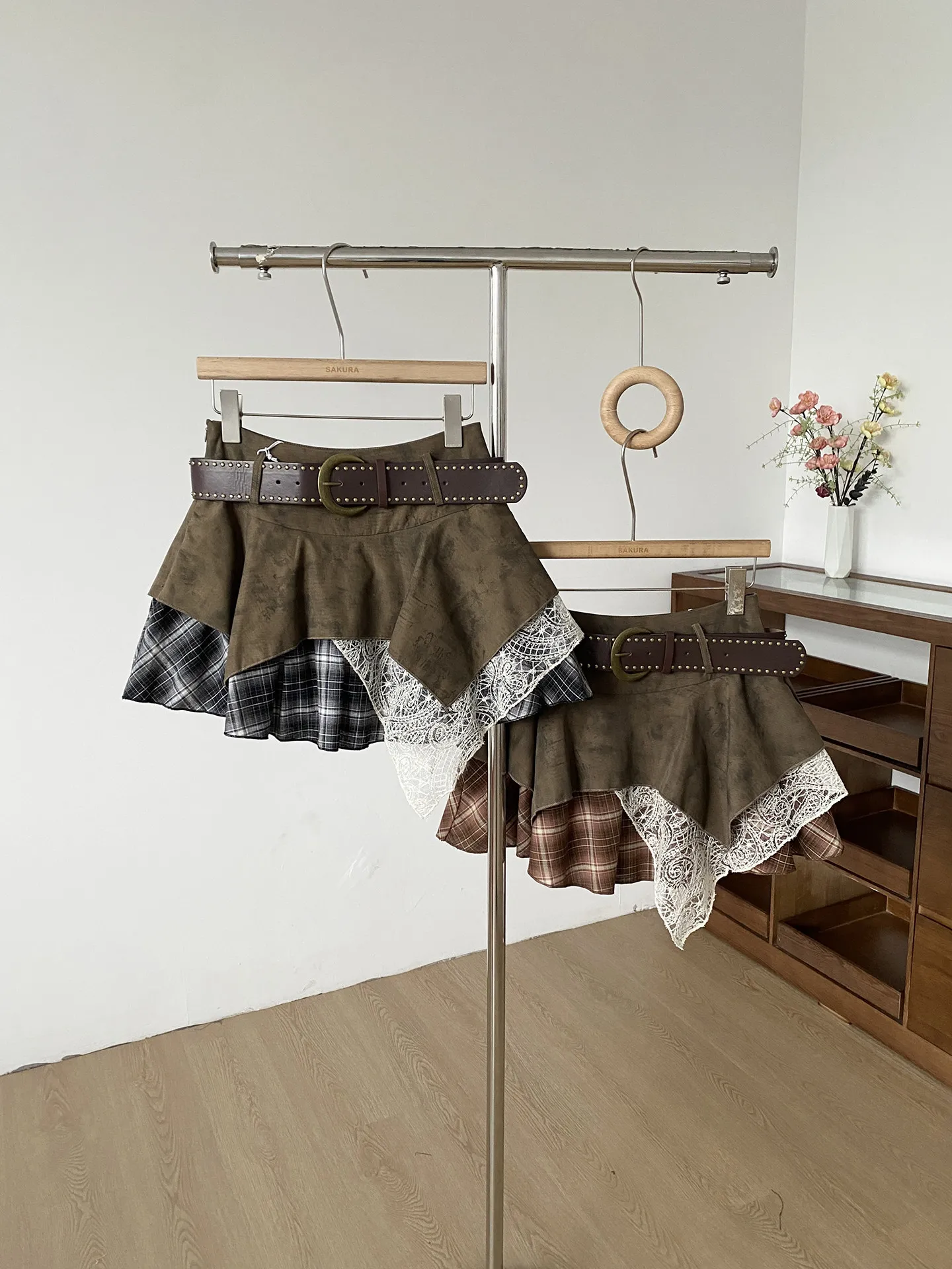 Women's Spring Autumn Irregular Patchwork A Line Short Skirt Lady Wasteland Style High Waist Mini Skirt