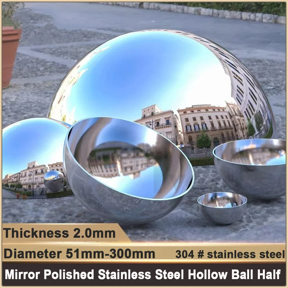 2.0mm Thick Diameter 51mm-300mm Duty 304 Stainless Steel Hemisphere Ball Mirror Polished Hollow Hemisphere Modern Art Wall Decor