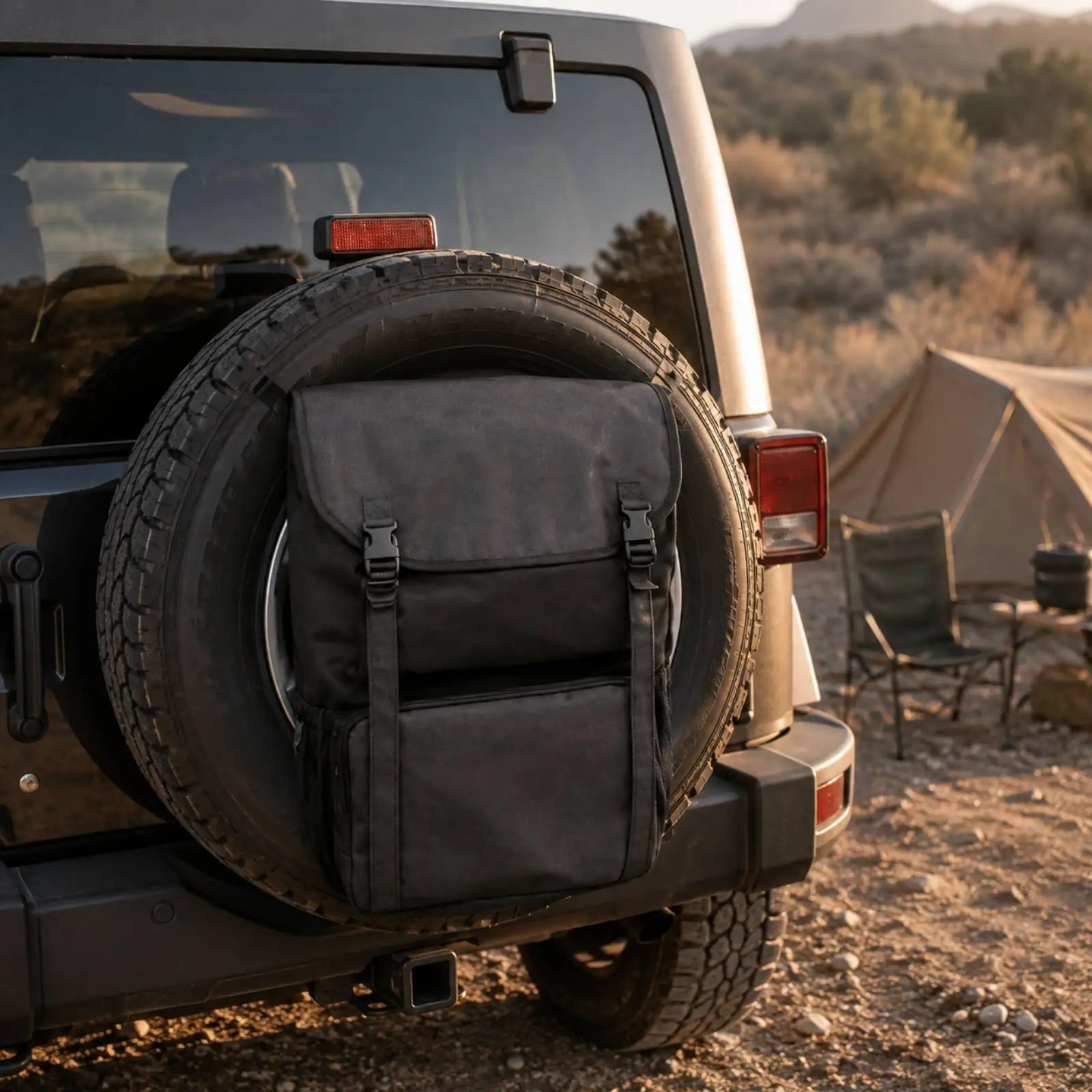 Rear Spare Tire Pouch Storage Organizer Heavy Duty Oxford Bag with Zippered Front Pockets and Mesh Sides for Truck SUV Travel