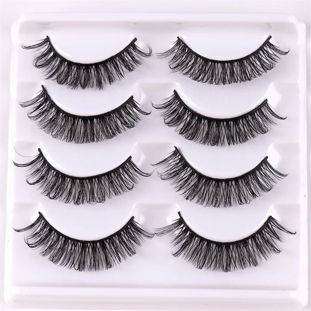 4 Pairs Russian Strip Lashes DD Curl Lashes Faux Mink Lashes 3D Mink Eyelashes Reusable Fluffy False  russian extensions