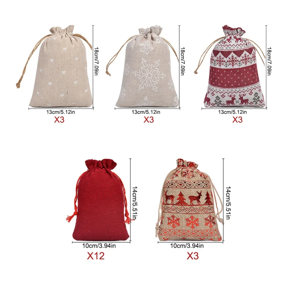 

Набор адвент-календаров с 24 сумками на шнурке, деревянными бирками, зажимами, наклейками и 10-метровой пеньковой веревкой для праздничного украшения