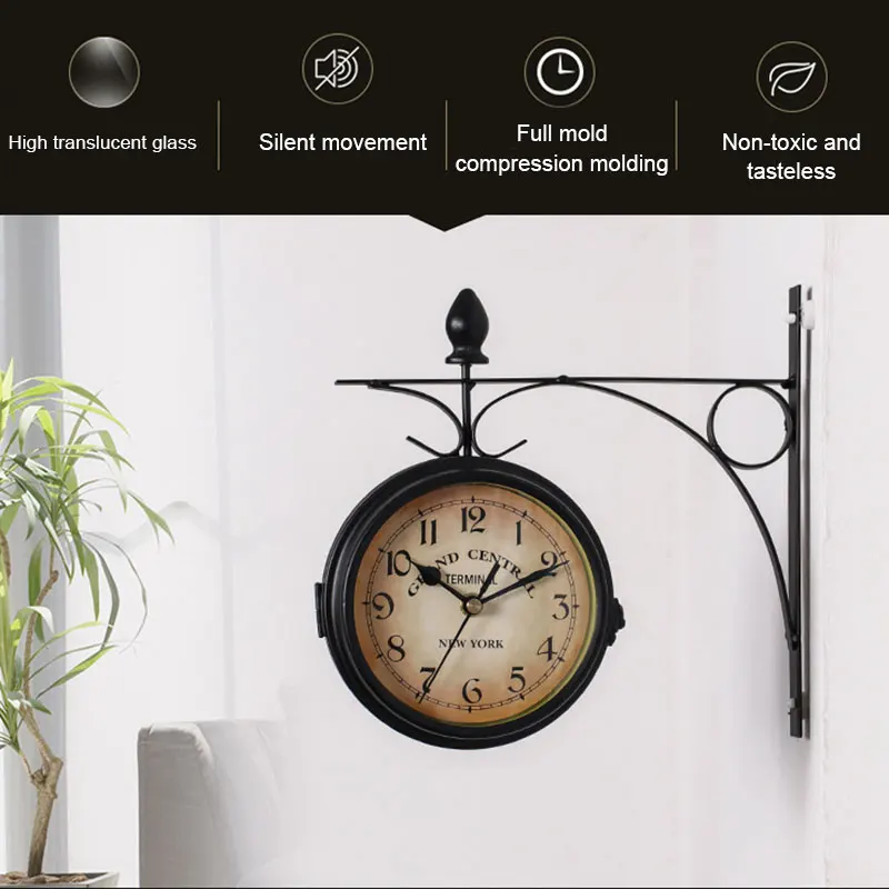 Double-Sided Vintage Wall Clock Creative Double-Sided Home Clock for Enjoying European Retro Style