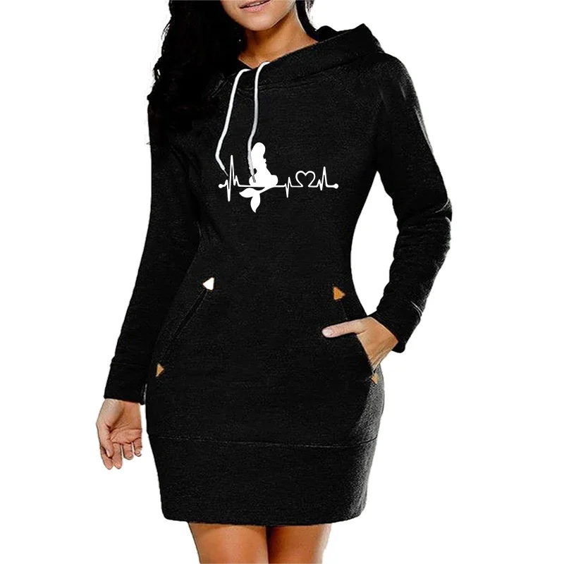 Womens Dresses Daily Dressing Casual Fashion Comfortable Autumn Winter High Quality Pocket Slim Fit Hoodies Collar Zipper Design