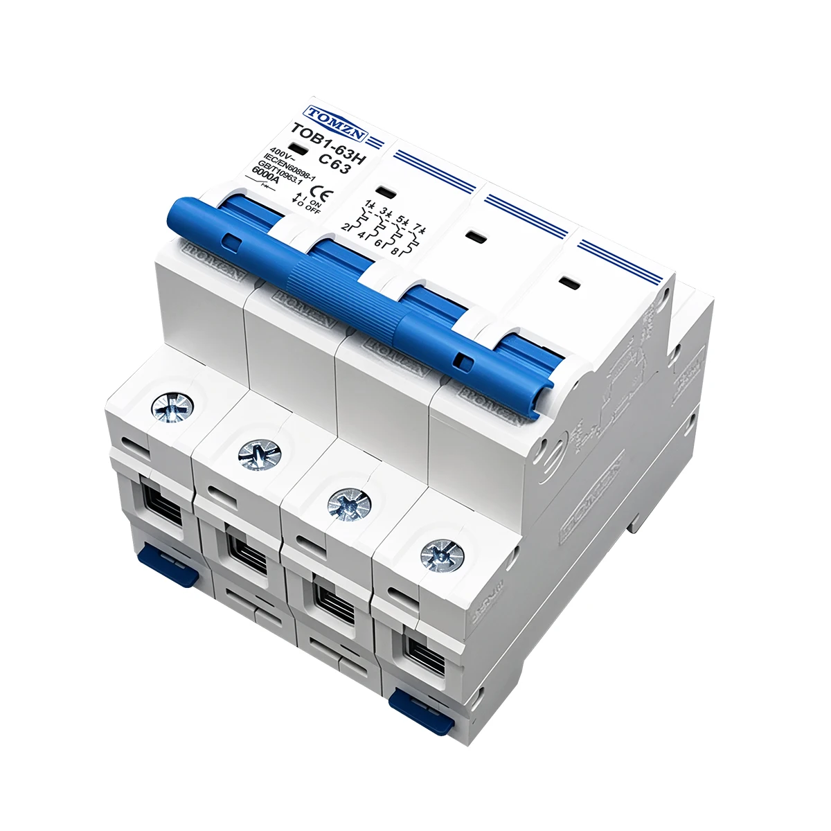 TOMZN AC MCB TOB1-63H C Curve 230/400V~ 50/60Hz Mini Circuit Breaker 1P 2P 3P 4P 3A 6A 10A 16A 20A 25A 32A 40A 50A 63A