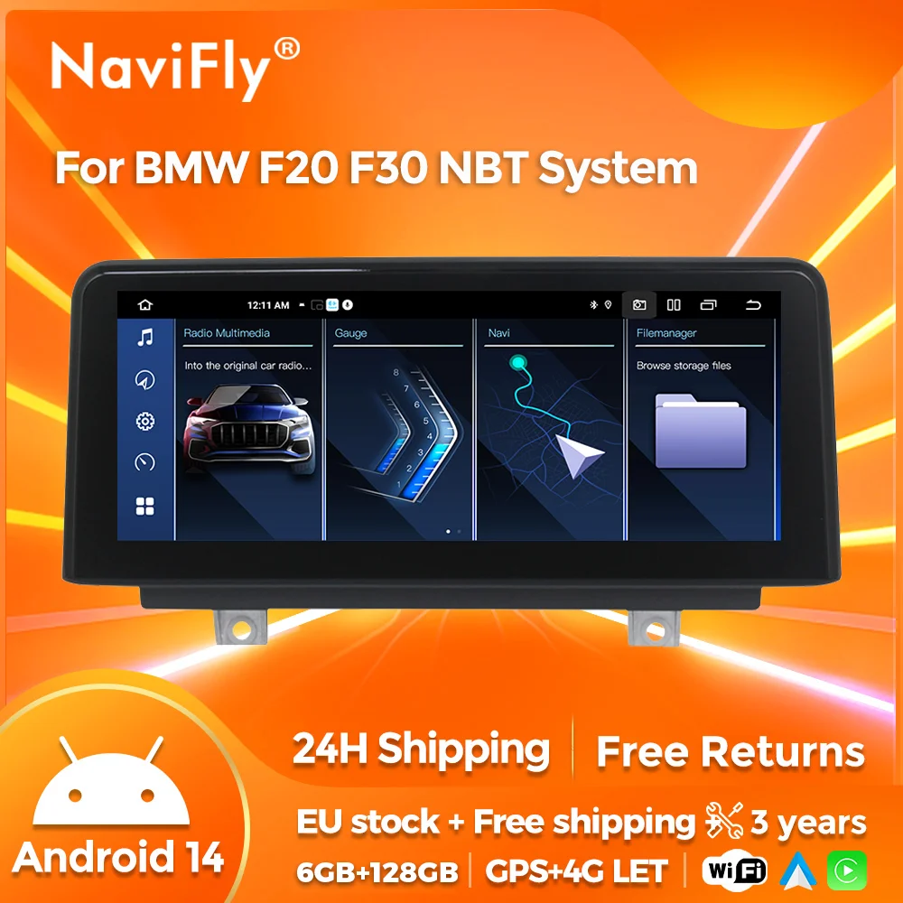 8-Kern-Carplay für BMW 3/4 Serie F20 F21 F22 F30 F31 F32 F33 F34 F36 Android 14 GPS Auto Multimedia-Player All-in-One