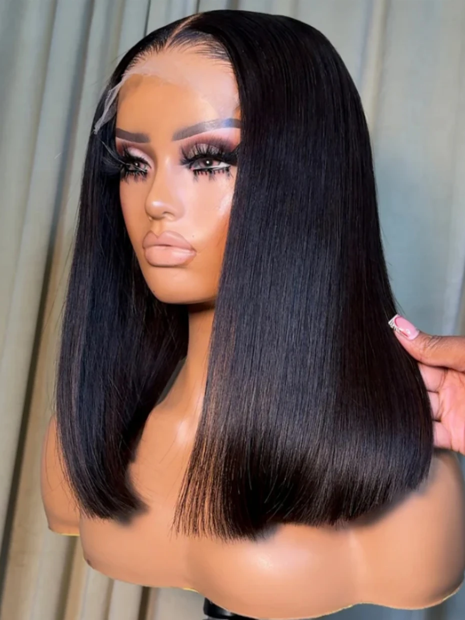 

13x4 Вьетнамский парик из натуральных волос на кружеве спереди, двойной утопленный короткий боб, парики из натуральных волос на кружеве спереди, готовые к ношению, натуральный черный цвет 20