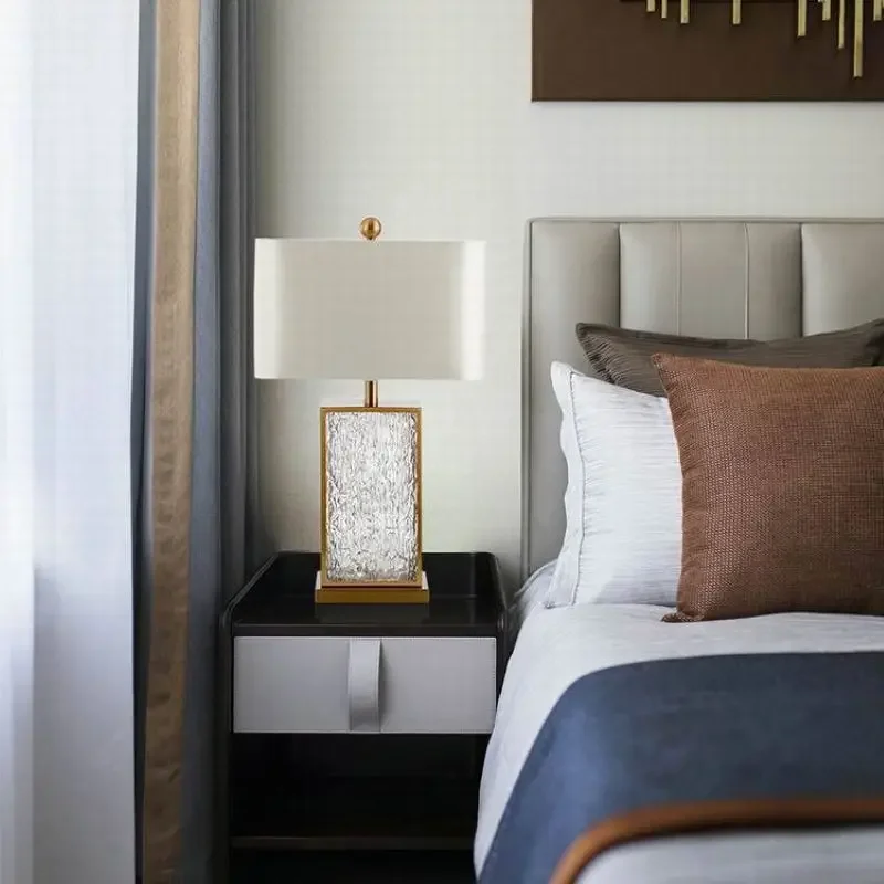 2025 Modern Minimalist Luxury Table Lamp Corrugated Glass Gold Frame Led Desk Light For Bedroom Bedside Study Living Room Home D