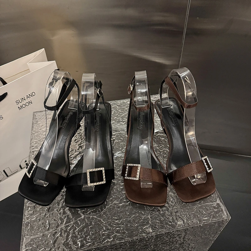 

Лето 2022, женские элегантные сандалии на высоком каблуке с квадратным носком, новые модные трендовые черные сексуальные женские сандалии-лодочки, Zapatos De Mujer