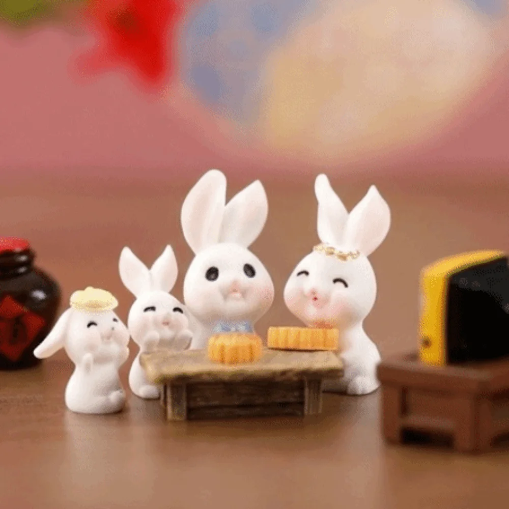 New Resin Mini Ornaments White Rabbit Bottle Micro Landscape Decor Mooncake Portable Mid-Autumn Festival Desk Figurines Home