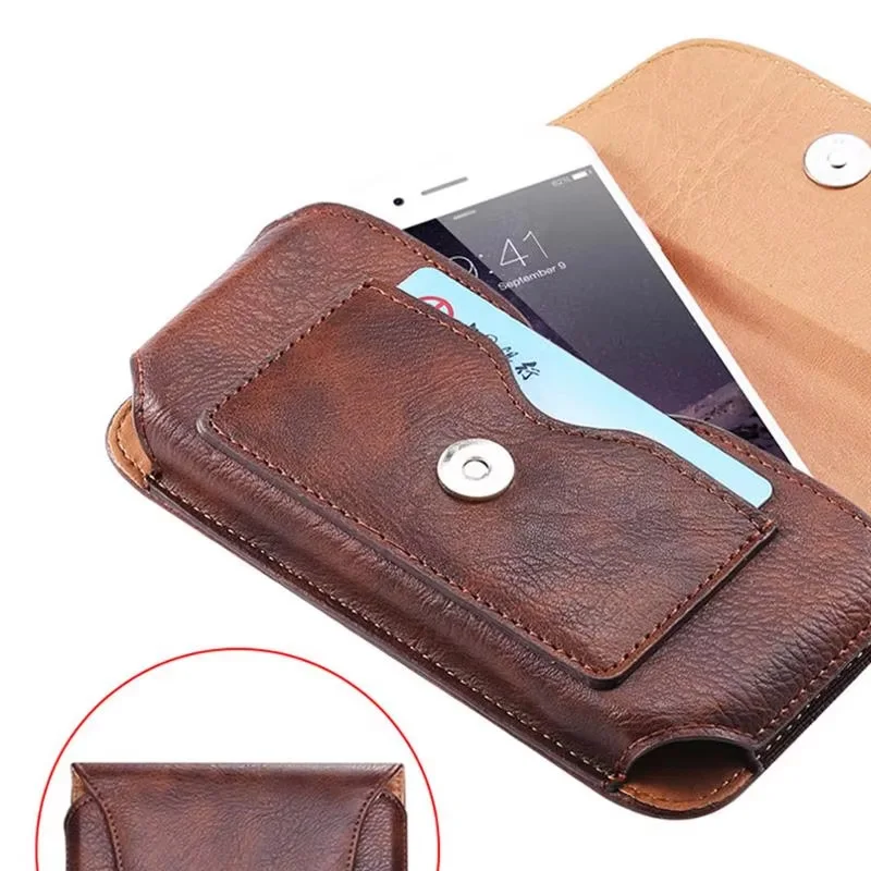 Leather Belt Bag 5.1/5.5/6.3 Inch Waist Bag Magnetic Phone Case For iPhone 12 13 Android Mobiles Pouch Cover For Xiaomi