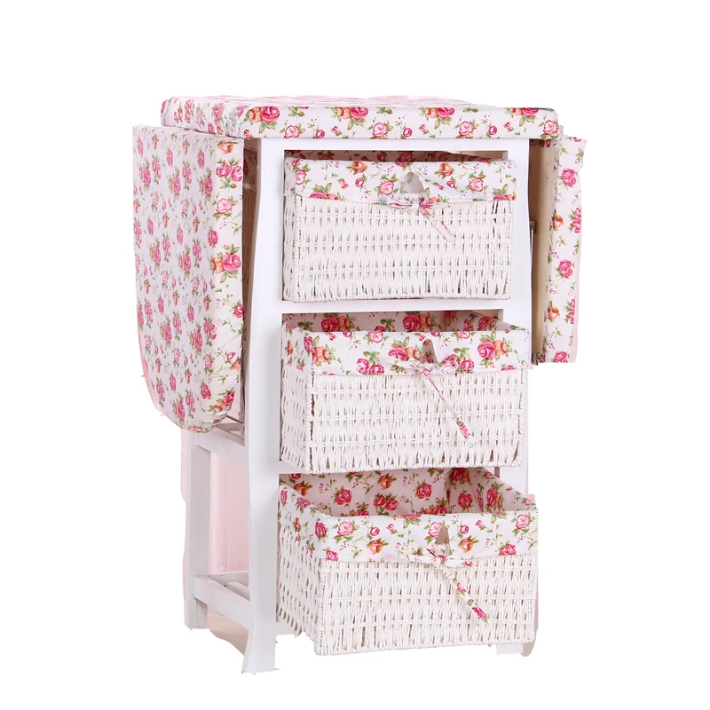 

Solid wood ironing board Multifunctional household folding ironing wardrobe Desktop storage Woven basket