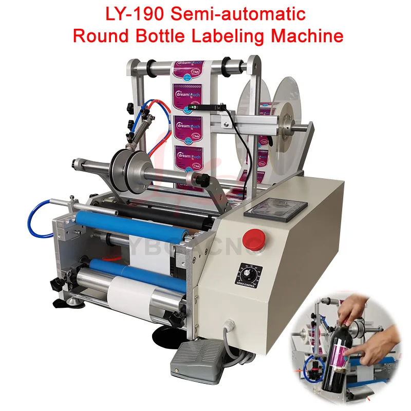 Pneumatic LY-190 Semi-automatic Round Bottle Labeling Machine Touch Screen Controller For Self-adhesive 220V 110V Options