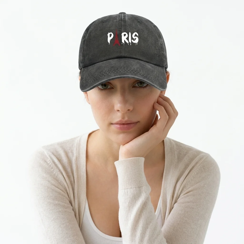Vintage Washed Paris Eiffel Tower Letter Graphic Baseball Cap, Adjustable Unisex Dad Hat, French Travel Fashion Gift