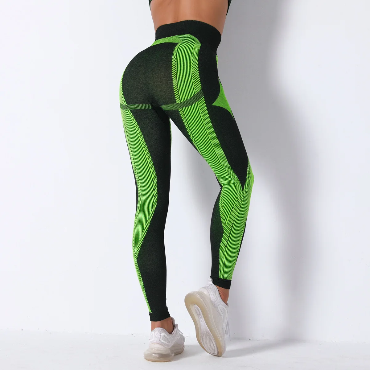 Ausverkaufsartikel Schnelltrocknende Nahtlose Gestreifte Damen Yoga-Hose Sommer Atmungsaktive Lauf- und Fitnesshose Leggings – Detail 7