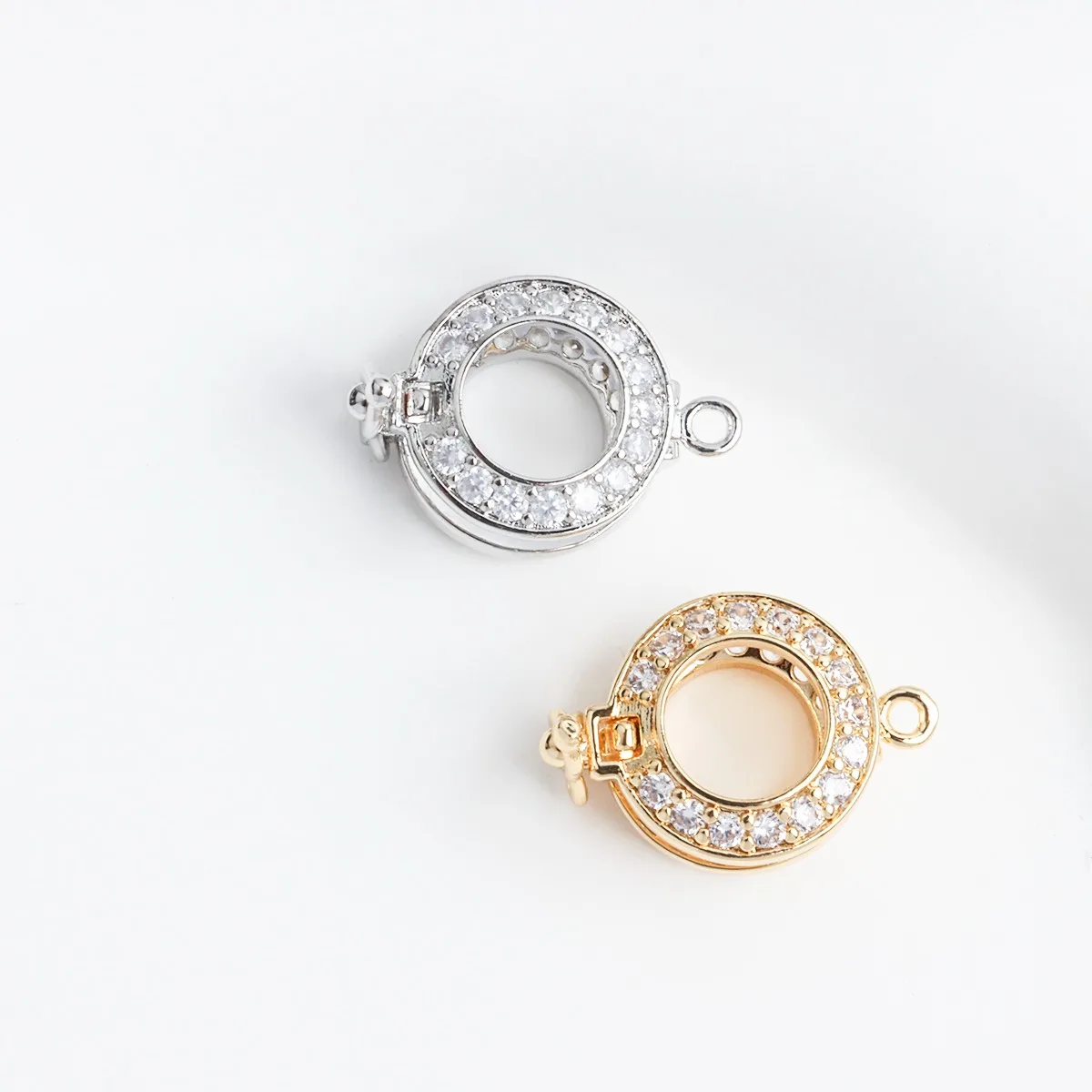 진짜 금 도금 지르콘 라운드 진주 가방, 구슬 버클 스웨터 체인, 간단한 클립 버클, 고정 버클, DIY 액세서리, 18K