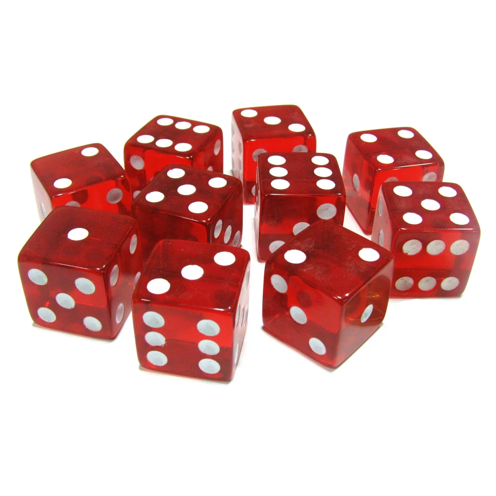 Lot de 10 dés acryliques transparents, 19mm, points blancs, coins carrés, haute qualité, boutique, barre de jeu, cubes Mahjong