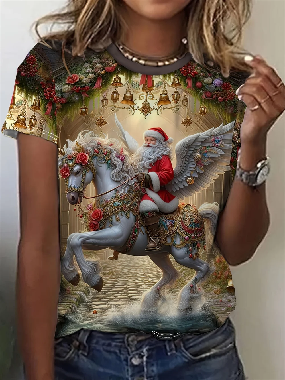 

2025 Ladies' T-Shirt Christmas 3d Printed Santa Claus Women's T-Shirt Casual Fashion Short Sleeve Female Clothes Daily Top Tee