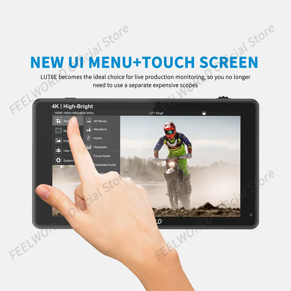 Imagem -06 - Feelworld-tela Sensível ao Toque Dslr Câmera Monitor de Campo 1600 Lêndeas 3d Lut Hd1920x1080ips Completo Cardan Rig Youtube Lut6e