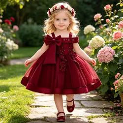 Summer Bow Party Baby Girls Dresses Toddler Tulle 1st Birthday Princess Prom Girl Dress Baby Girl Flower Wedding Bridesmaid Gown