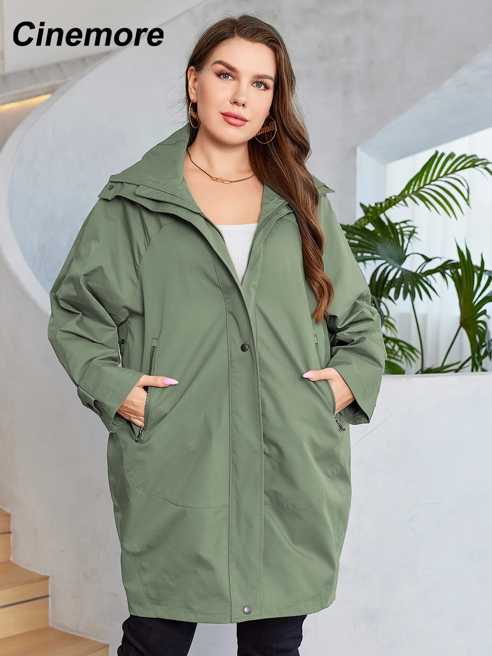 Cinemore Autumn Women\'s Trench Coat Waterproof Female Clothing Plus Size Casual Windbreaker Jacket Stand Collar Loose Overcoat