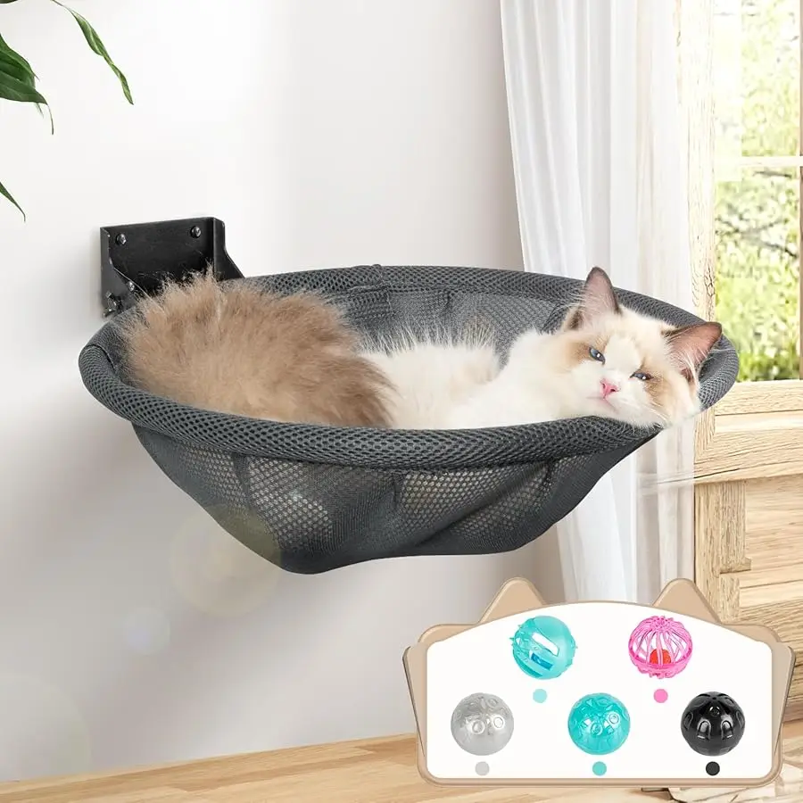 

Cat Hammock Wall Mounted, Foldable & Stable Cat Beds- Breathable Cat Wall Shelves for Sleeping, Playing, Climbing, and Lounging