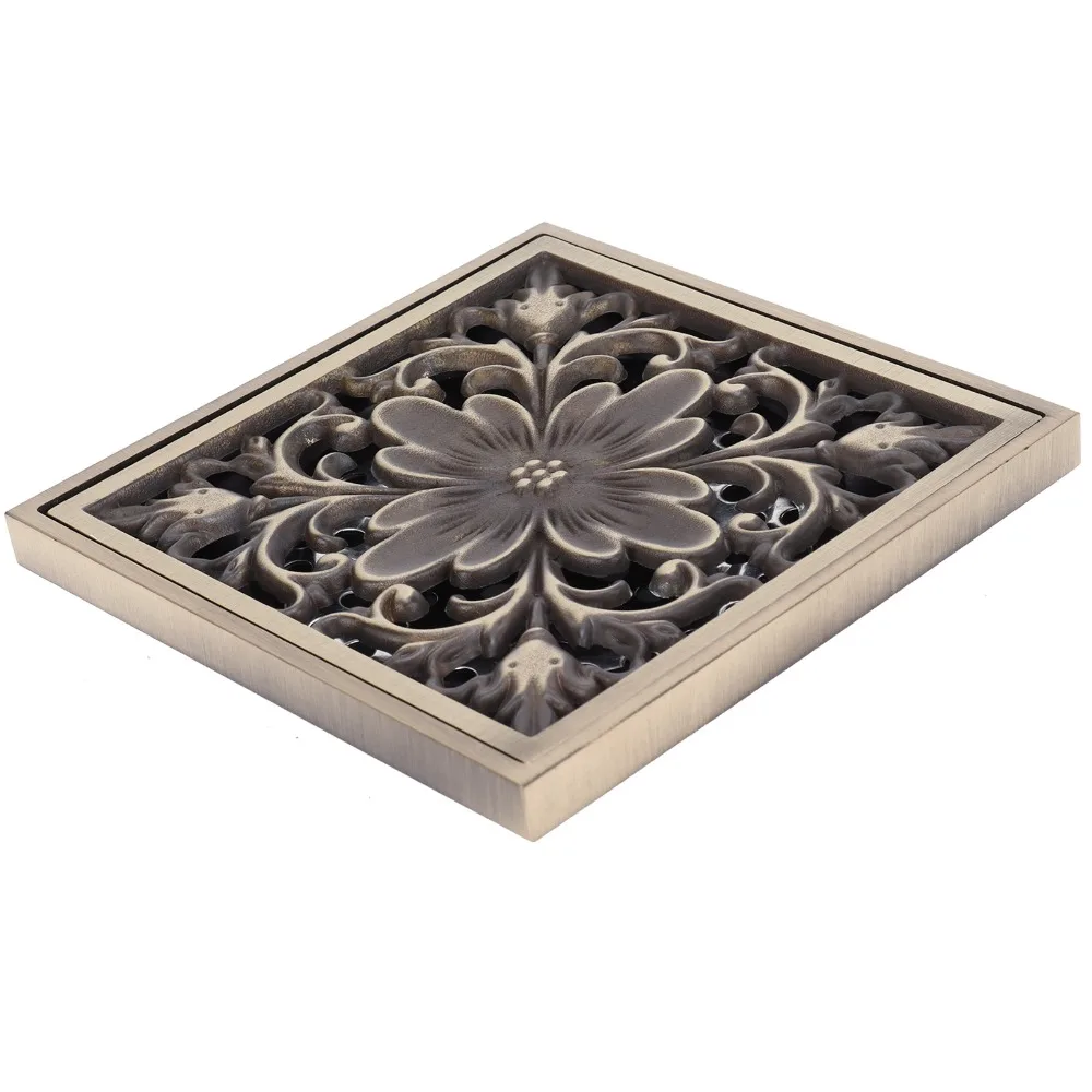 Copper Material Floor Drain Kit 10x10cm / 3.9x3.9 Inch Square Bathroom Floor Drain Removable Cover Filter Strainer