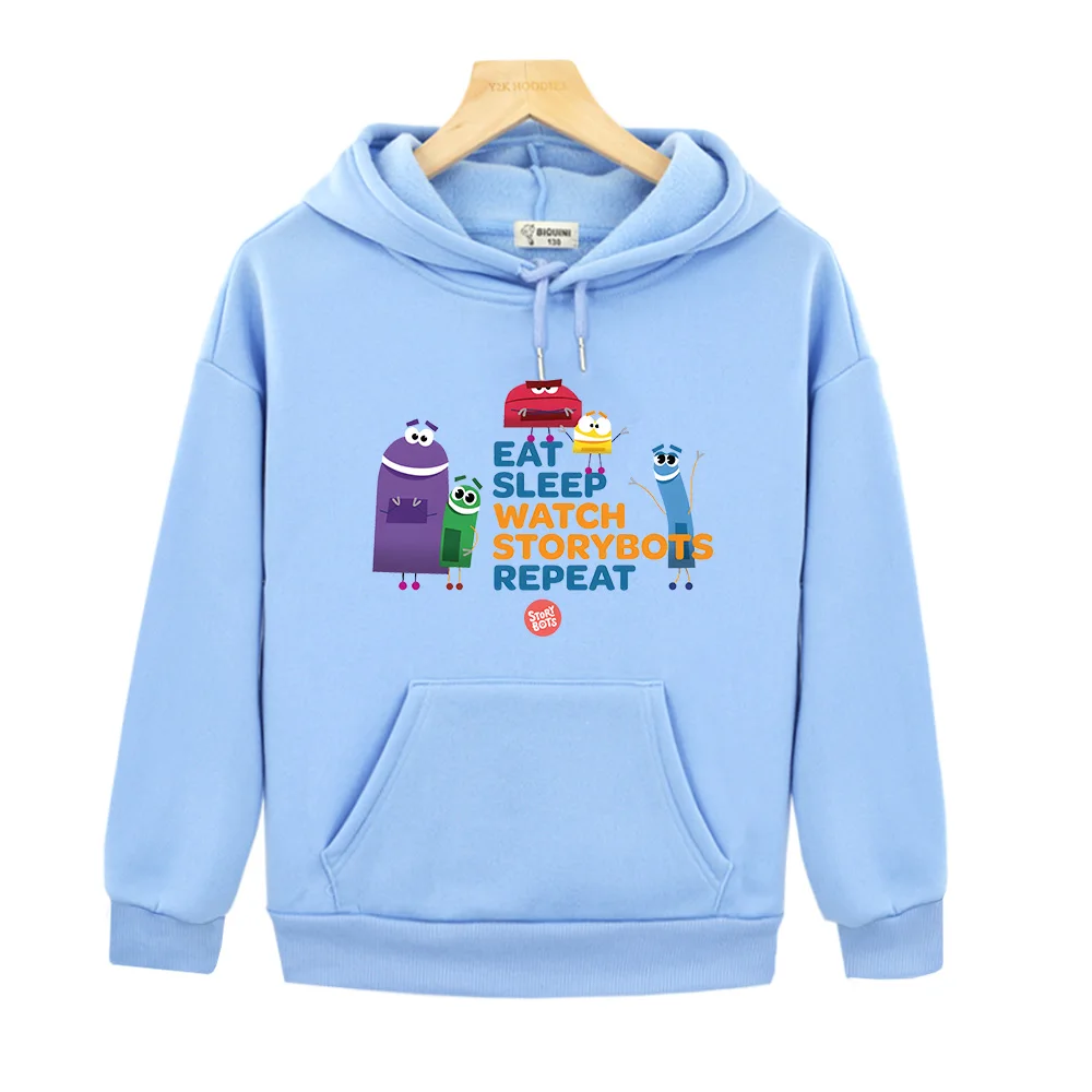 Storybots New Kids Sweatshirt Eat Sleep Watch Storybots Repeat Cartoon Print  Hoodie Fashion Teenager Clothes Kawaii Child Hoody