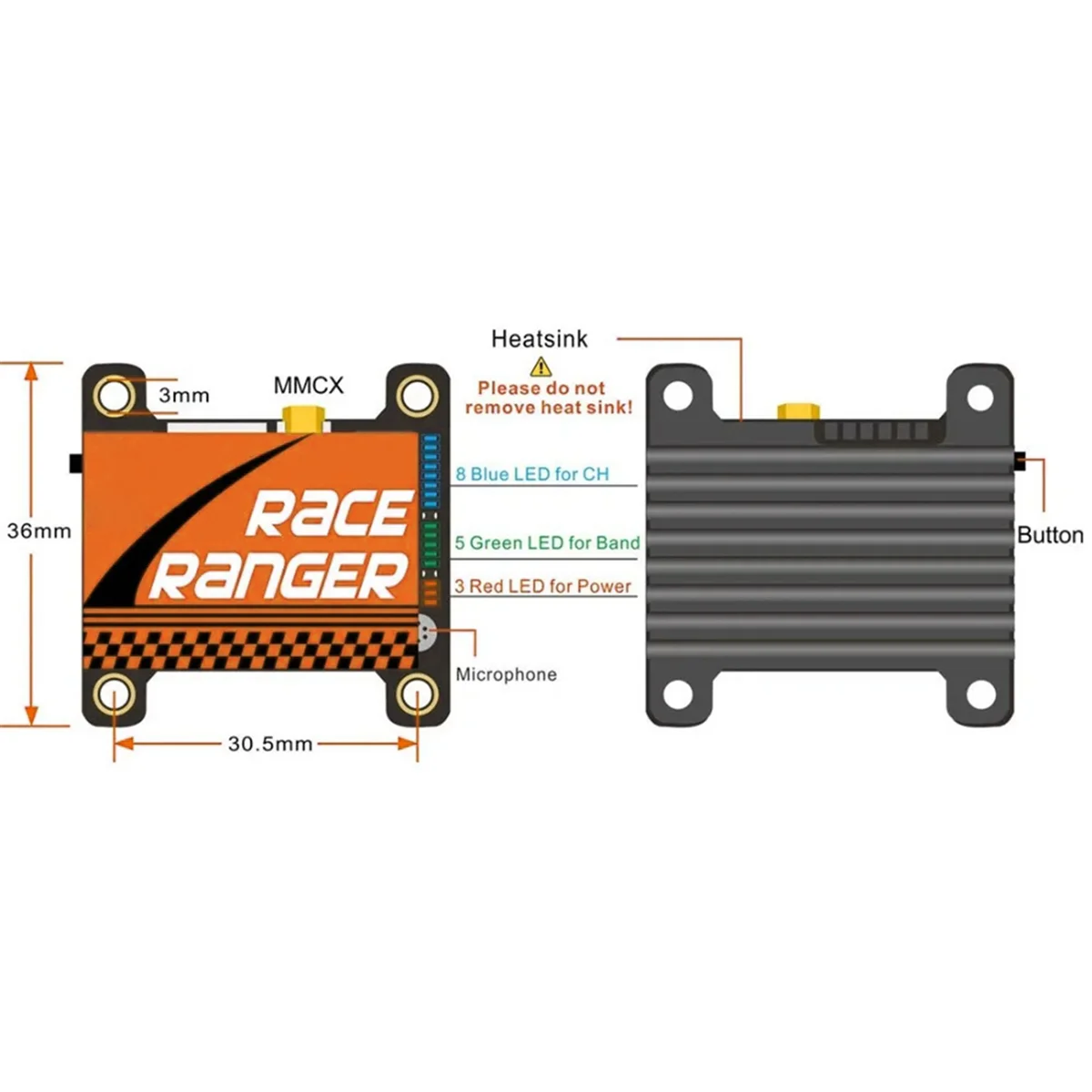 Race Ranger 5.8G Long Range Transmitter VTX FPV 200mW/400mW/800mW/1600mW Switchable Transmitter SuppJADD