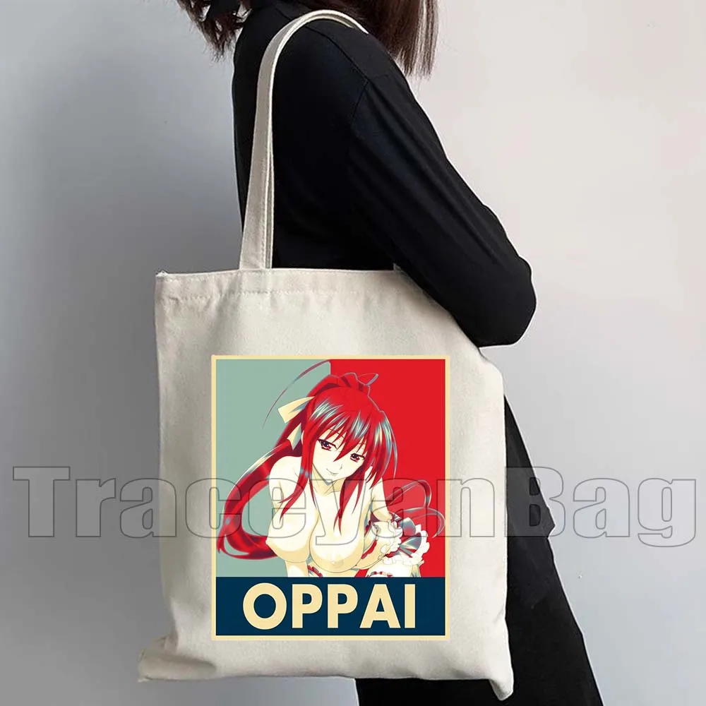 المدرسة الثانوية DxD Akeno Himejima Issei مثير هنتاي أنيمي رياس أوباي فن البوب الهدايا قماش حقيبة كتف للمتسوقين حقيبة يد قطنية