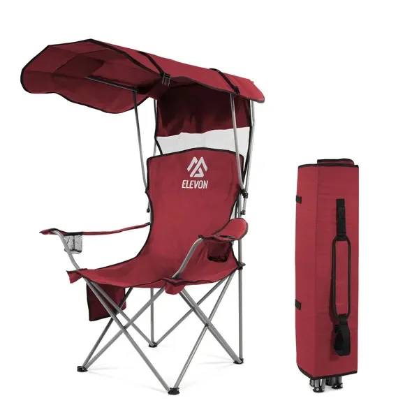 

Oversized Camping Chair with Canopy Heavy Duty Folding Outdoor Chair with Armrest Cup Holder and