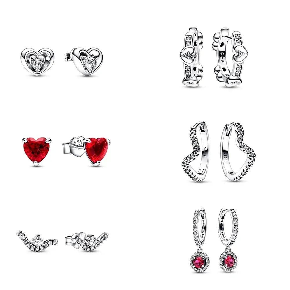 

New 100% 925 sterling silver pretty Sparkling Wave Radiant Sparkling Hearts Hoop Earrings Gifts Fit Women