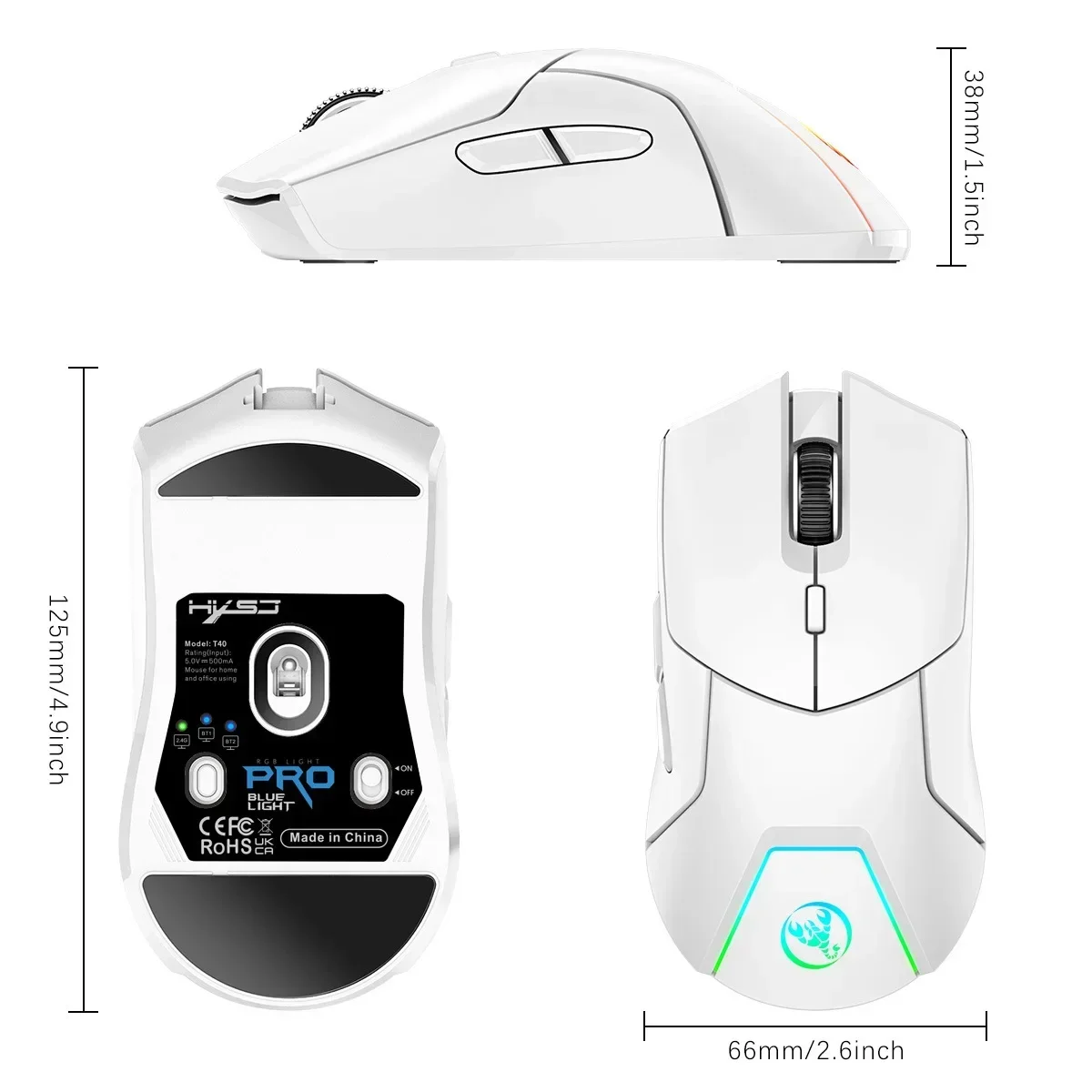 YP Wireless BT5.1+BT5.1+2.4USB Rechargeable Colorful Mouse Three mode Backlight 4000dpi For Laptop Tablet Computer Office
