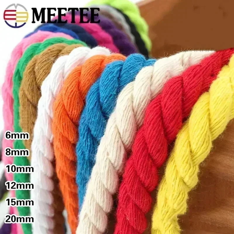 5Meters 3 Shares Twisted 100% Cotton Cords 5/8/10/12/20mm Bag Rope Home Decoration Cord Tape DIY Sewing Accessories