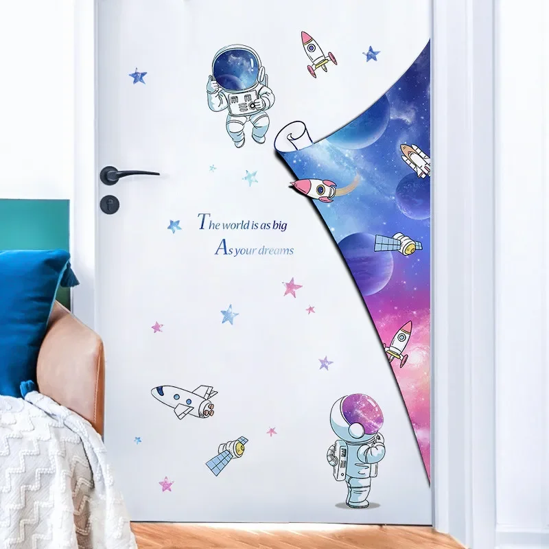 Cartoon Wall Stickers Starry Sky Astronaut For Kids Rooms Home Child Bedroom Wall Decor Self Adhesive Vinyl Sticker Wallpapers