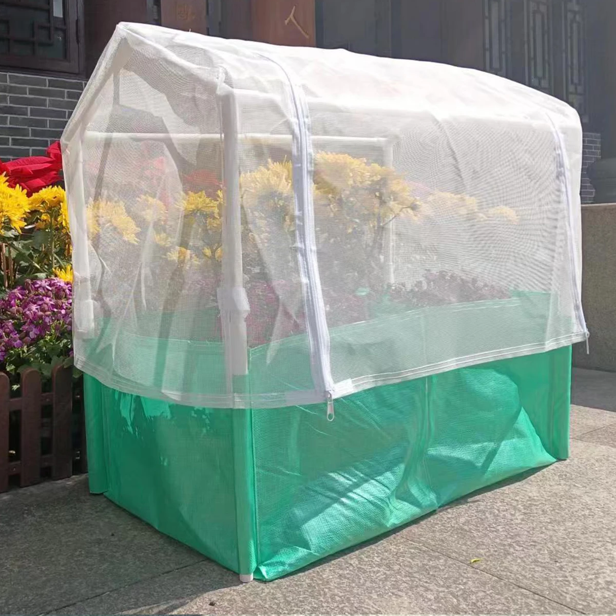Rectangular Seedling Greenhouse with Bracket, PE Grow Bags, PVC Heat Cover and Polyester Insect Net