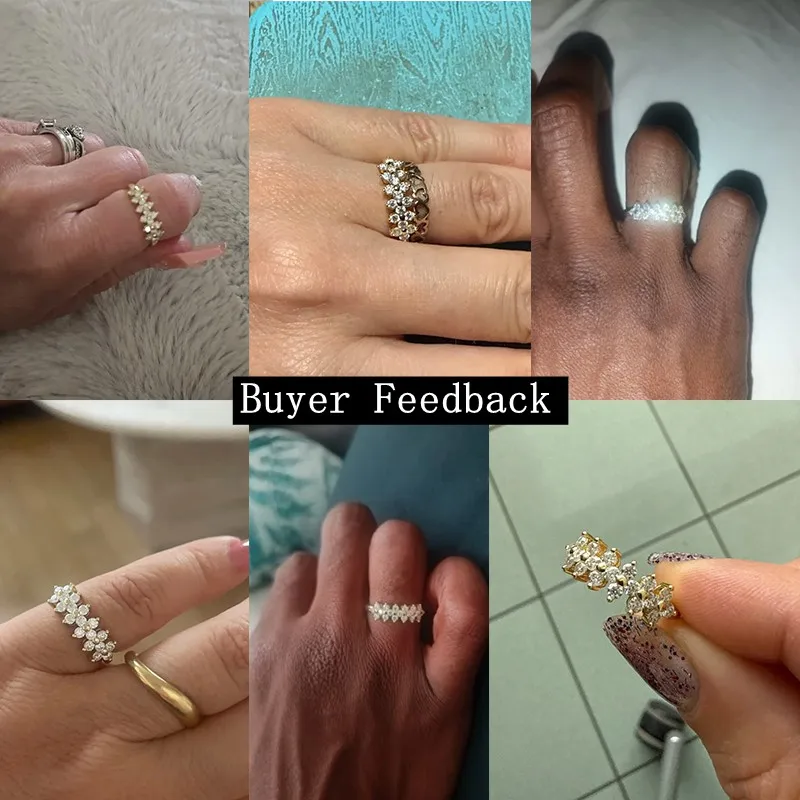 Lnngy 2mm Moissanite Ring With Certificate 925 Sterling Silver Cluster Flower Wedding Rings For Women 14k Gold Plated Jewelry