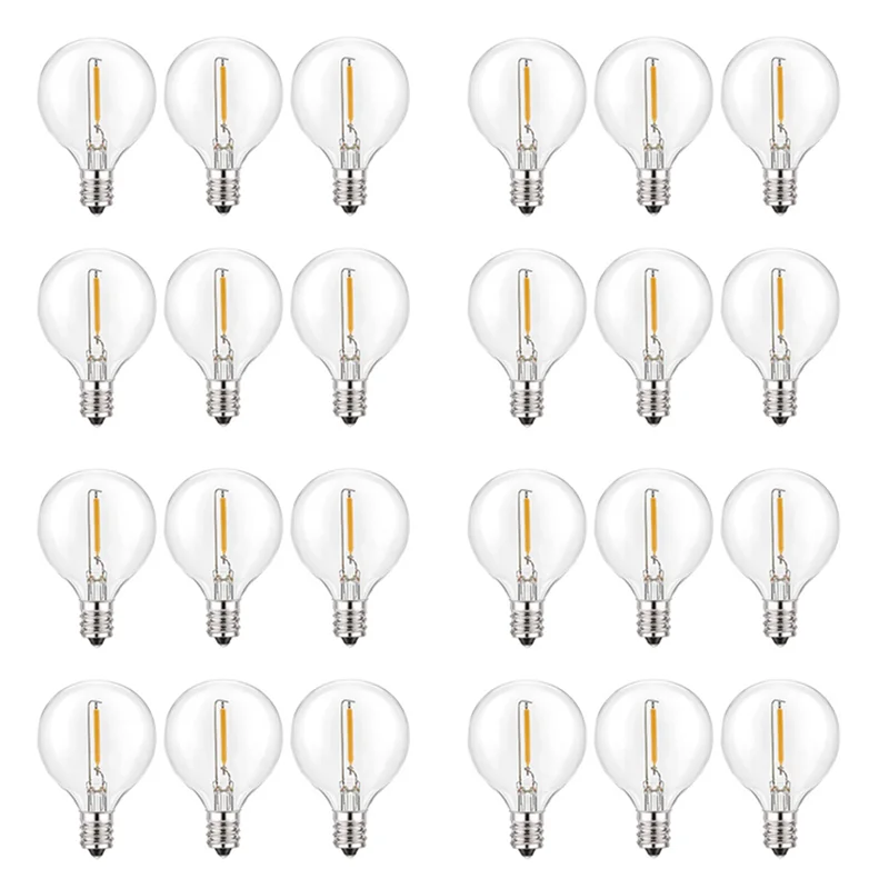 

ABUP-24Pcs G40 LED Replacement Light Bulbs, E12 Screw Base Shatterproof LED Globe Bulbs For Solar String Lights Warm White