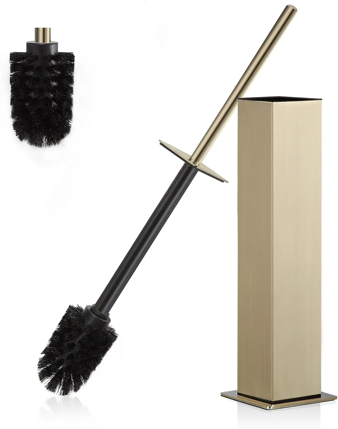 

Toilet Brush and Holder Set Brushed Gold StainlSteel 304 Square Freestanding Toilet Brush for Bathroom