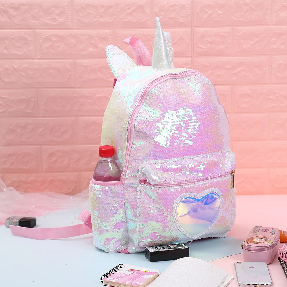 Mochilas brilhantes de unicórnio, mochilas da moda para meninas, unicórnio de desenho animado, bonita para atividades ao ar livre, bolsas escolares para crianças