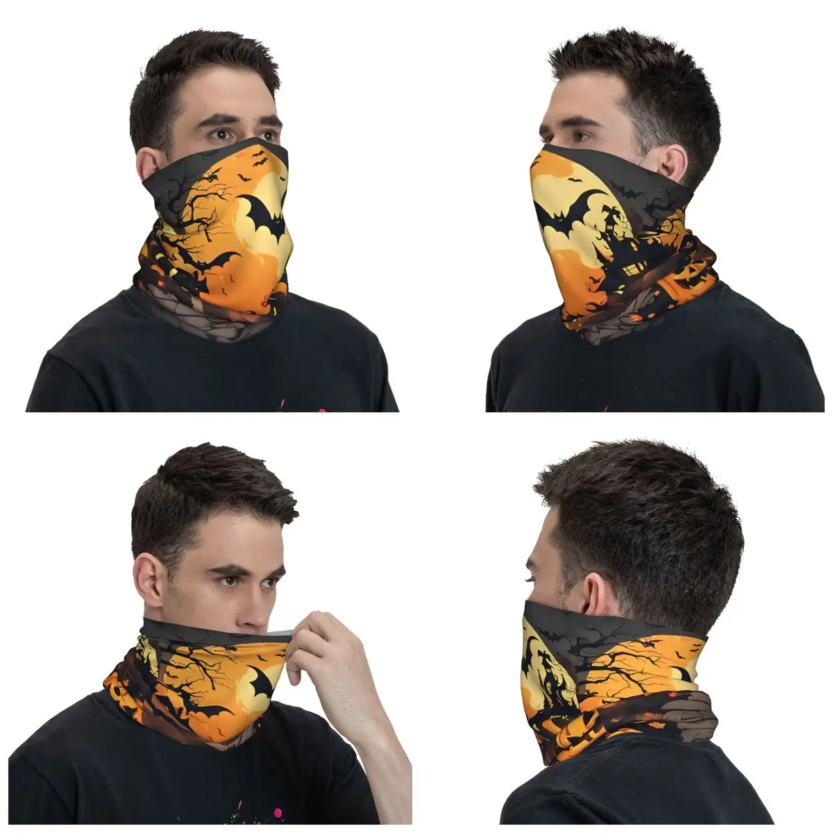 Écharpe de Cyclisme Multifonctionnelle Coupe-Vent pour Homme et Femme, Couvre-Cou, Bandana, Masque Imprimé, Chauve-Souris, Citrouilles d'Halloween