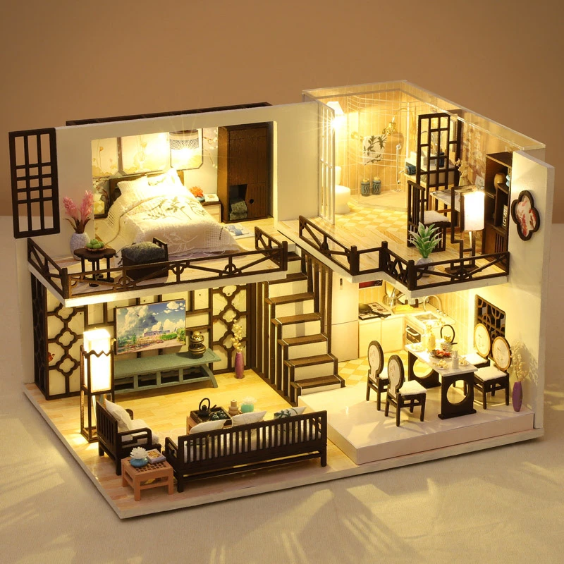 Imagem -04 - Diy Kit Modelo Miniatura de Madeira Casas de Bonecas Japonesas Bonecas Montadas com Móveis Decoração Presentes de Aniversário para Amigos